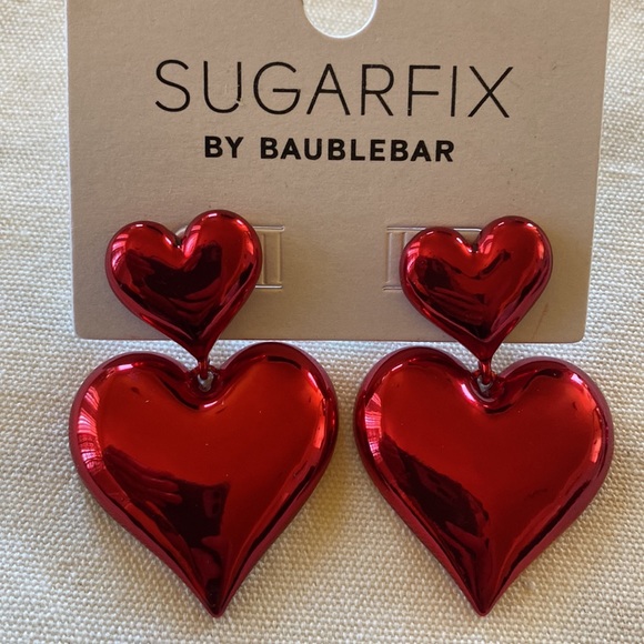 Sugarfix Baublebar Two Tone Heart Drop Metallic Earrings NWT Pink Red - Picture 7 of 9